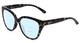 Profile View of Smith Optics Era Designer Progressive Lens Blue Light Blocking Eyeglasses in Black Marble Tortoise Ladies Cateye Full Rim Acetate 55 mm with Blue Light Zone functionality illustration laid over the lens