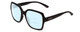Profile View of Smith Optics Flare Designer Progressive Lens Blue Light Blocking Eyeglasses in Matte Black Ladies Oversized Full Rim Acetate 57 mm with Blue Light Zone functionality illustration laid over the lens