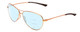 Profile View of Smith Optics Langley Designer Progressive Lens Blue Light Blocking Eyeglasses in Matte Rose Gold Black Unisex Aviator Full Rim Metal 60 mm with Blue Light Zone functionality illustration laid over the lens