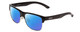 Profile View of Smith Optics Lowdown Split Designer Polarized Reading Sunglasses with Custom Cut Powered Blue Mirror Lenses in Gloss Black Unisex Classic Semi-Rimless Acetate 56 mm