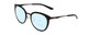 Profile View of Smith Optics Somerset Designer Progressive Lens Blue Light Blocking Eyeglasses in Gloss Black Ladies Cateye Full Rim Stainless Steel 53 mm with Blue Light Zone functionality illustration laid over the lens