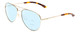 Profile View of Smith Optics Layback Designer Progressive Lens Blue Light Blocking Eyeglasses in Gold Unisex Aviator Full Rim Metal 60 mm with Progressive Blue Light Lens Functionality illustration laid on top of the lens