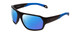 Profile View of Smith Optics Deckboss Designer Polarized Reading Sunglasses with Custom Cut Powered Blue Mirror Lenses in Matte Black Blue Unisex Rectangle Full Rim Acetate 63 mm