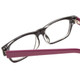 Close Up View of SOHO 1010 Designer Reading Eye Glasses with Custom Cut Powered Lenses in Gloss Black Crystal Clear Layered/Plum Purple Ladies Rectangle Full Rim Acetate 50 mm