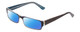 Profile View of Moda Vision 2013 Designer Polarized Reading Sunglasses with Custom Cut Powered Blue Mirror Lenses in Blue Crystal Layer Mosaic Black Unisex Rectangle Full Rim Acetate 55 mm