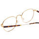 Close Up View of Ernest Hemingway H4841 Designer Reading Eye Glasses with Custom Cut Powered Lenses in Gold Brown Yellow Tortoise Havana Unisex Round Full Rim Stainless Steel 50 mm