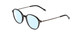 Profile View of Ernest Hemingway H4855 Designer Blue Light Blocking Eyeglasses in Gloss Black Gun Metal/Striped White Green Tips Unisex Round Full Rim Acetate 48 mm