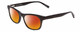 Profile View of Jones New York J229 Designer Polarized Sunglasses with Custom Cut Red Mirror Lenses in Black Ladies Oval Full Rim Acetate 48 mm