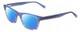 Profile View of Jones New York J229 Designer Polarized Sunglasses with Custom Cut Blue Mirror Lenses in Blue Ladies Oval Full Rim Acetate 48 mm