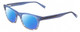 Profile View of Jones New York J229 Designer Polarized Reading Sunglasses with Custom Cut Powered Blue Mirror Lenses in Blue Ladies Oval Full Rim Acetate 48 mm