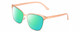 Profile View of Lucky Brand Doheny Designer Polarized Reading Sunglasses with Custom Cut Powered Green Mirror Lenses in Gold Matte Pink Blush Ladies Cat Eye Full Rim Metal 57 mm