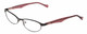 Profile View of Lucky Brand Peppy Designer Single Vision Prescription Rx Eyeglasses in Black Snowflake Crystal Pink Ladies Oval Semi-Rimless Metal 49 mm