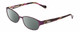 Profile View of Lucky Brand Horizon Designer Polarized Sunglasses with Custom Cut Smoke Grey Lenses in Satin Purple Brown Stripe Horn Ladies Oval Full Rim Metal 51 mm