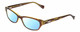 Profile View of Lucky Brand Swirl Designer Blue Light Blocking Eyeglasses in Brown Yellow Layer Crystal Ladies Cat Eye Full Rim Acetate 53 mm