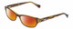 Profile View of Lucky Brand Swirl Designer Polarized Sunglasses with Custom Cut Red Mirror Lenses in Brown Yellow Layer Crystal Ladies Cat Eye Full Rim Acetate 53 mm