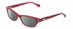 Profile View of Lucky Brand Swirl Designer Polarized Sunglasses with Custom Cut Smoke Grey Lenses in Red Layer Crystal Unisex Cat Eye Full Rim Acetate 53 mm