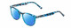 Profile View of Prive Revaux Show Off Single Designer Polarized Reading Sunglasses with Custom Cut Powered Blue Mirror Lenses in Blue Tortoise Havana Ladies Round Full Rim Acetate 48 mm