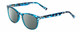 Profile View of Prive Revaux Show Off Single Designer Polarized Sunglasses with Custom Cut Smoke Grey Lenses in Blue Tortoise Crystal Havana Ladies Round Full Rim Acetate 48 mm