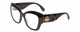 Profile View of Gucci GG0808S Designer Progressive Lens Blue Light Blocking Eyeglasses in Black Ribbed Chevron Gold Logo Ladies Cat Eye Full Rim Acetate 53 mm