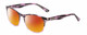 Profile View of Calabria Prive Shawn Designer Polarized Sunglasses with Custom Cut Red Mirror Lenses in Crystal Purple Marble Stripe Ladies Panthos Full Rim Acetate 56 mm