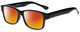 Profile View of 2000 and Beyond 3079 Designer Polarized Sunglasses with Custom Cut Red Mirror Lenses in Gloss Black Unisex Square Full Rim Acetate 60 mm