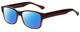 Profile View of 2000 and Beyond 3079 Designer Polarized Sunglasses with Custom Cut Blue Mirror Lenses in Gloss Brown Unisex Square Full Rim Acetate 60 mm