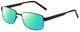 Profile View of Gotham Style 14 Designer Polarized Reading Sunglasses with Custom Cut Powered Green Mirror Lenses in Brown Mens Rectangular Full Rim Metal 59 mm