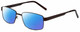Profile View of Gotham Style 14 Designer Polarized Reading Sunglasses with Custom Cut Powered Blue Mirror Lenses in Brown Mens Rectangular Full Rim Metal 59 mm