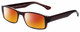 Profile View of Gotham Style 232 Designer Polarized Sunglasses with Custom Cut Red Mirror Lenses in Brown Mens Rectangular Full Rim Acetate 60 mm