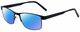 Profile View of Gotham Style 11 Designer Polarized Reading Sunglasses with Custom Cut Powered Blue Mirror Lenses in Black Mens Rectangular Full Rim Metal 59 mm