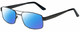 Profile View of Gotham Style 15 Designer Polarized Sunglasses with Custom Cut Blue Mirror Lenses in Black Mens Square Full Rim Metal 56 mm