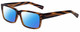 Profile View of Gotham Style 204 Designer Polarized Sunglasses with Custom Cut Blue Mirror Lenses in Brown Stripes Unisex Square Full Rim Acetate 56 mm
