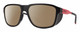 Profile View of Smith Optics Embark Designer Polarized Sunglasses with Custom Cut Amber Brown Lenses in TNF Matte Black/Horizon Red Unisex Wrap Full Rim Acetate 58 mm