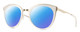 Profile View of Smith Optics Somerset Designer Polarized Sunglasses with Custom Cut Blue Mirror Lenses in White Gold Ladies Cateye Full Rim Stainless Steel 53 mm
