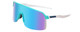 Profile View of Coyote Rattler Unisex Shield Designer Sunglasses in Teal White/Blue Mirror 70 mm