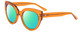 Profile View of SITO SHADES GOOD LIFE Designer Polarized Reading Sunglasses with Custom Cut Powered Green Mirror Lenses in Amber Orange Crystal Ladies Round Full Rim Acetate 54 mm