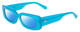 Profile View of SITO SHADES REACHING DAWN Designer Polarized Sunglasses with Custom Cut Blue Mirror Lenses in Caribbean Frost Blue Ladies Square Full Rim Acetate 51 mm