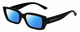 Profile View of Kendall+Kylie KK5137CE GEMMA Designer Polarized Sunglasses with Custom Cut Blue Mirror Lenses in Gloss Black Ladies Rectangular Full Rim Acetate 51 mm