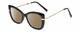 Profile View of Kendall+Kylie KK5156CE FRANNIE Designer Polarized Reading Sunglasses with Custom Cut Powered Amber Brown Lenses in Gloss Black Gold Ladies Cat Eye Full Rim Acetate 52 mm