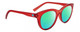 Profile View of SPY Optics Boundless Designer Polarized Reading Sunglasses with Custom Cut Powered Green Mirror Lenses in Cherry Red Crystal Unisex Cat Eye Full Rim Acetate 53 mm