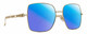 Profile View of Gucci GG0724S Designer Polarized Sunglasses with Custom Cut Blue Mirror Lenses in Shiny Gold Black Ladies Square Full Rim Metal 61 mm