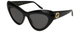 Profile View of Gucci GG0895S Women's Cat Eye Designer Sunglasses in Gloss Black Gold/Grey 54 mm