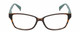 Front View of Lulu Guinness LR80 Designer Reading Eye Glasses with Custom Cut Powered Lenses in Tortoise Havana Brown Gold Turquoise Blue Ladies Cat Eye Full Rim Acetate 53 mm