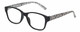 Profile View of Elle EL15558R Designer Blue Light Blocking Eyeglasses in Gloss Black Modern Art White Ladies Oval Full Rim Acetate 51 mm