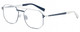 Profile View of Elton John DODGER STADIUM Designer Progressive Lens Blue Light Blocking Eyeglasses in White Royal Blue Unisex Hexagonal Full Rim Stainless Steel 56 mm