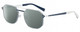 Profile View of Elton John DODGER STADIUM Designer Polarized Sunglasses with Custom Cut Smoke Grey Lenses in White Royal Blue Unisex Hexagonal Full Rim Stainless Steel 56 mm
