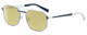 Profile View of Elton John DODGER STADIUM Designer Polarized Reading Sunglasses with Custom Cut Powered Sun Flower Yellow Lenses in White Royal Blue Unisex Hexagonal Full Rim Stainless Steel 56 mm