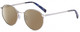Profile View of Elton John CHOPIN 2 Designer Polarized Sunglasses with Custom Cut Amber Brown Lenses in Platinum Silver Blue Grey Unisex Round Full Rim Metal 50 mm