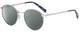Profile View of Elton John CHOPIN 2 Designer Polarized Sunglasses with Custom Cut Smoke Grey Lenses in Platinum Silver Blue Grey Unisex Round Full Rim Metal 50 mm