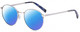 Profile View of Elton John CHOPIN 2 Designer Polarized Reading Sunglasses with Custom Cut Powered Blue Mirror Lenses in Platinum Silver Blue Grey Unisex Round Full Rim Metal 50 mm